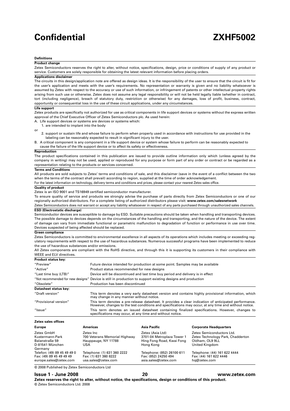 Confidential zxhf5002 | Diodes ZXHF5002 User Manual | Page 2 / 2