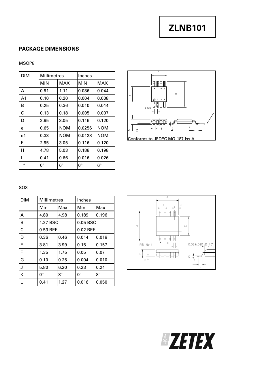 Zlnb101, Package dimensions | Diodes ZLNB101 User Manual | Page 5 / 5