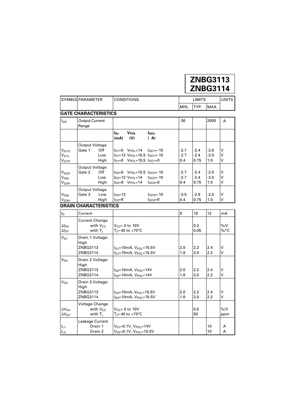 Gate characteristics, Drain characteristics | Diodes ZNBG3114 User Manual | Page 3 / 17