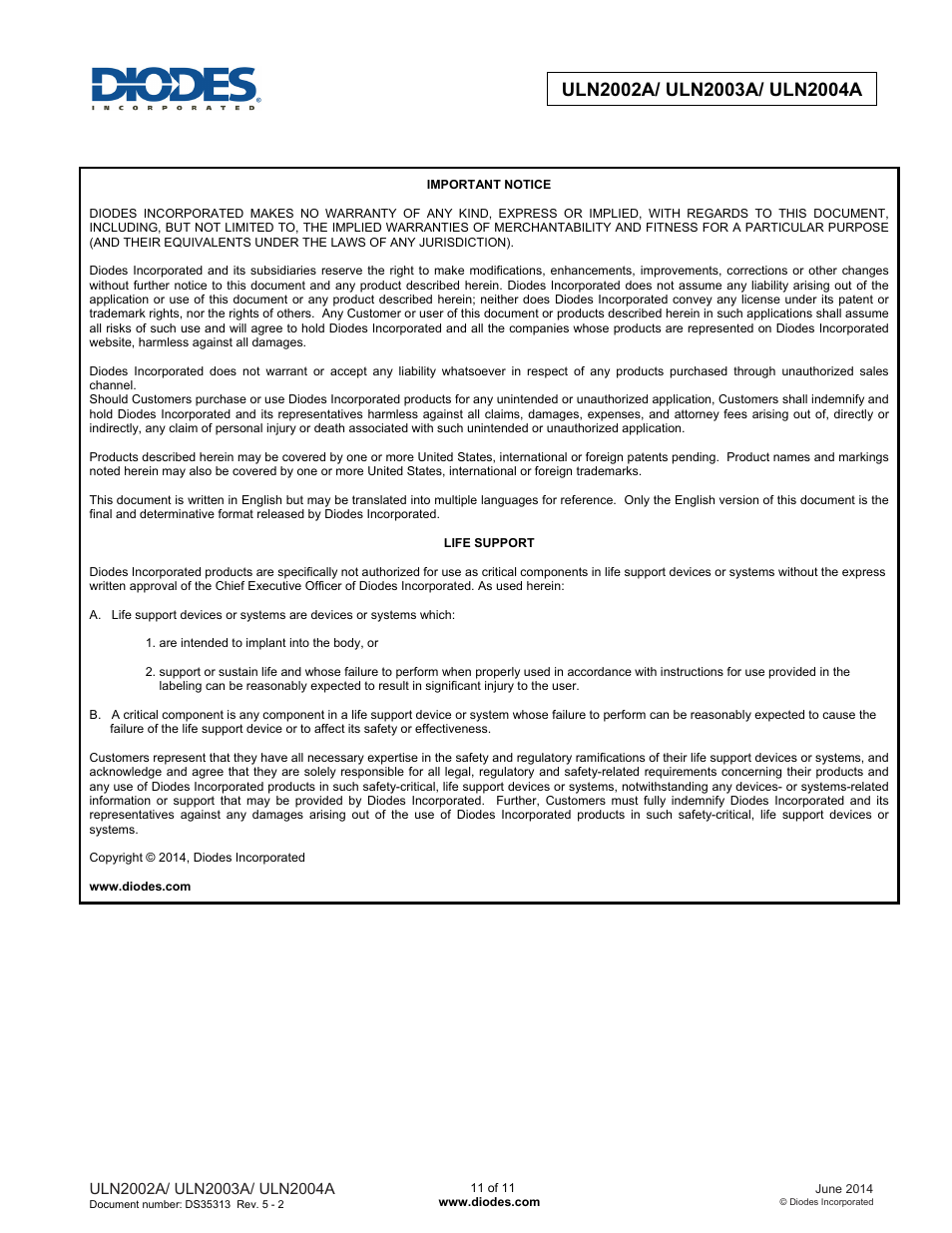 Diodes ULN200xA User Manual | Page 11 / 11