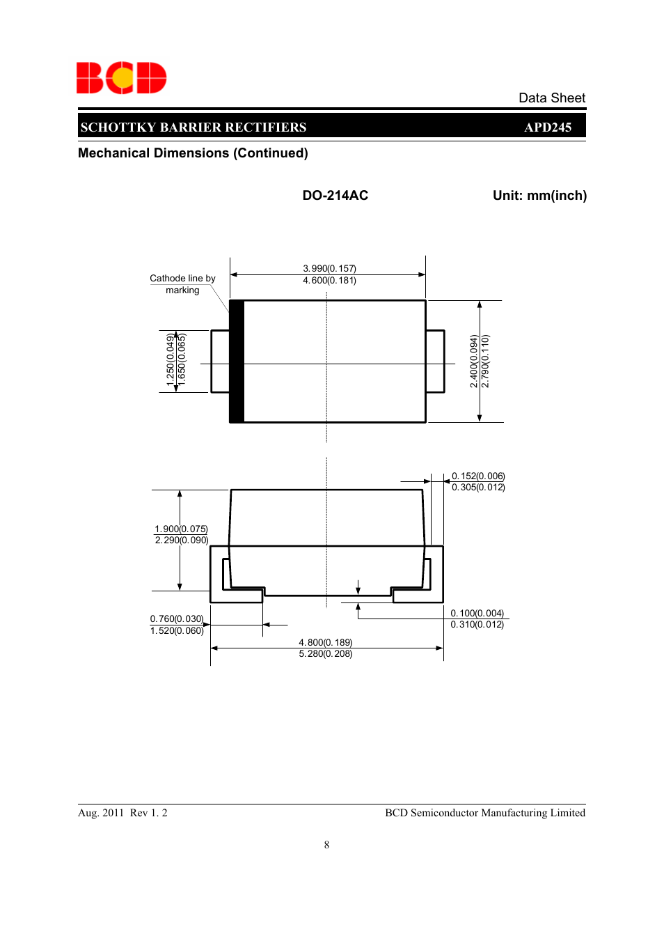 Schottky barrier rectifiers apd245 data sheet | Diodes APD245 User Manual | Page 8 / 9