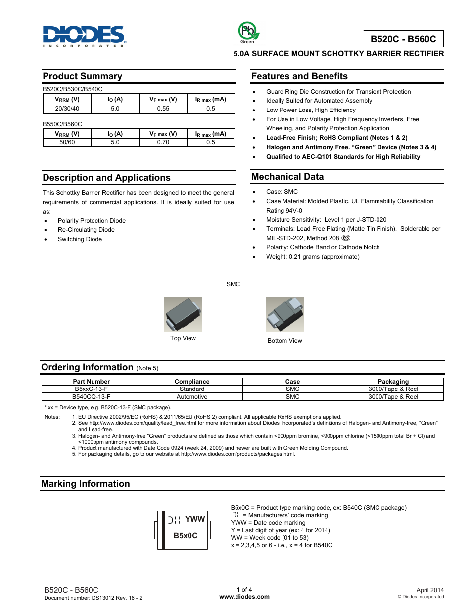 Diodes B520C - B560C User Manual | 4 pages