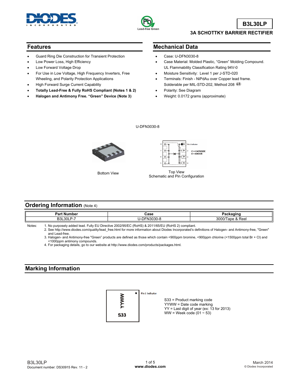 Diodes B3L30LP User Manual | 5 pages