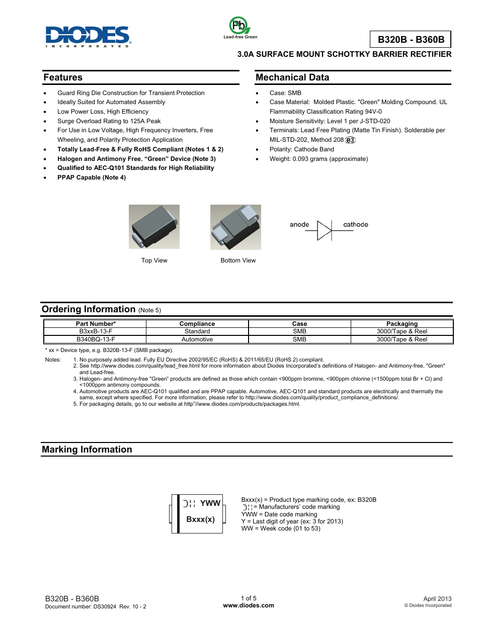 Diodes B320B - B360B User Manual | 5 pages