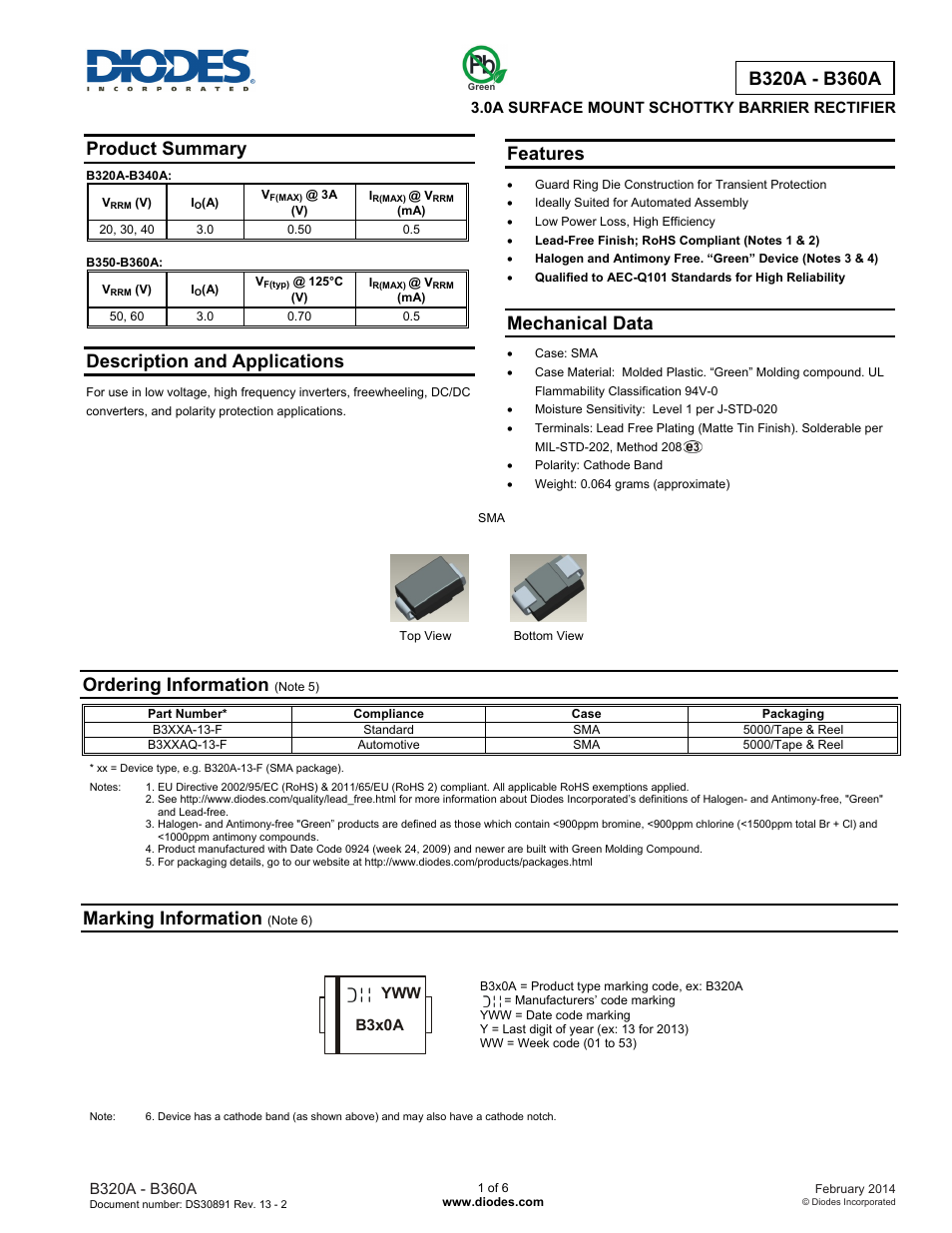 Diodes B320A - B360A User Manual | 6 pages