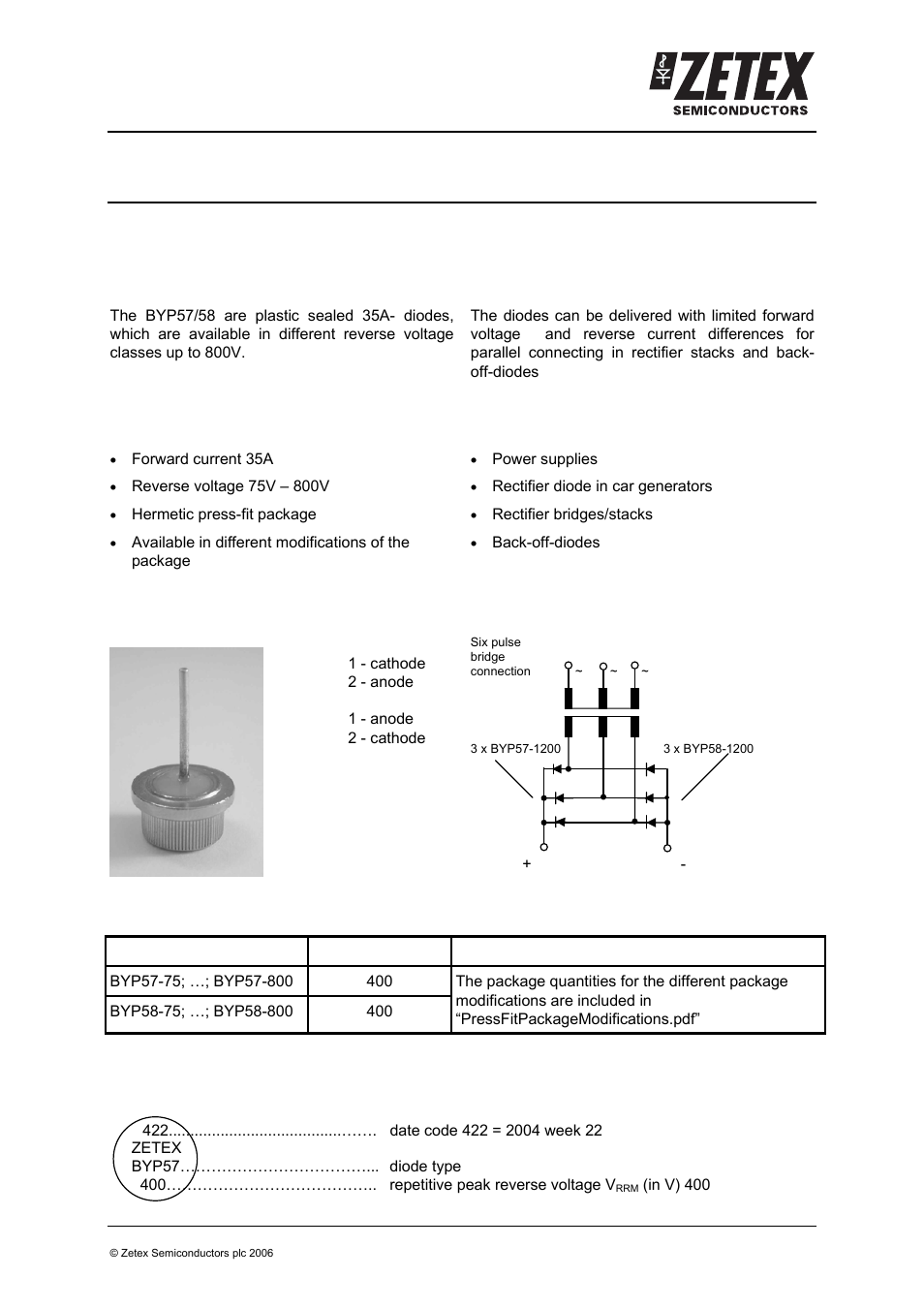 Diodes BYP58 User Manual | 5 pages