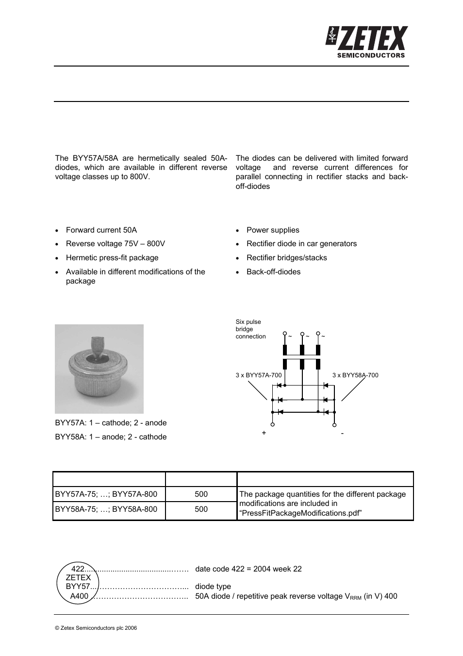 Diodes BYY58A User Manual | 5 pages