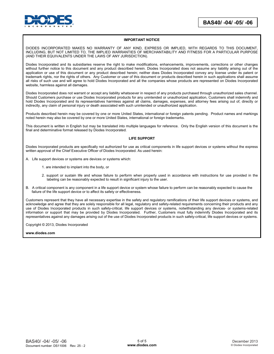 Diodes BAS40/ -04/ -05/ -06 User Manual | Page 5 / 5