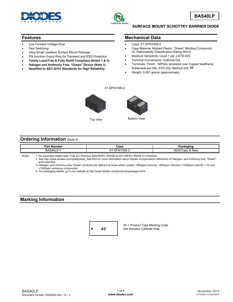 Diodes BAS40LP User Manual | 5 pages
