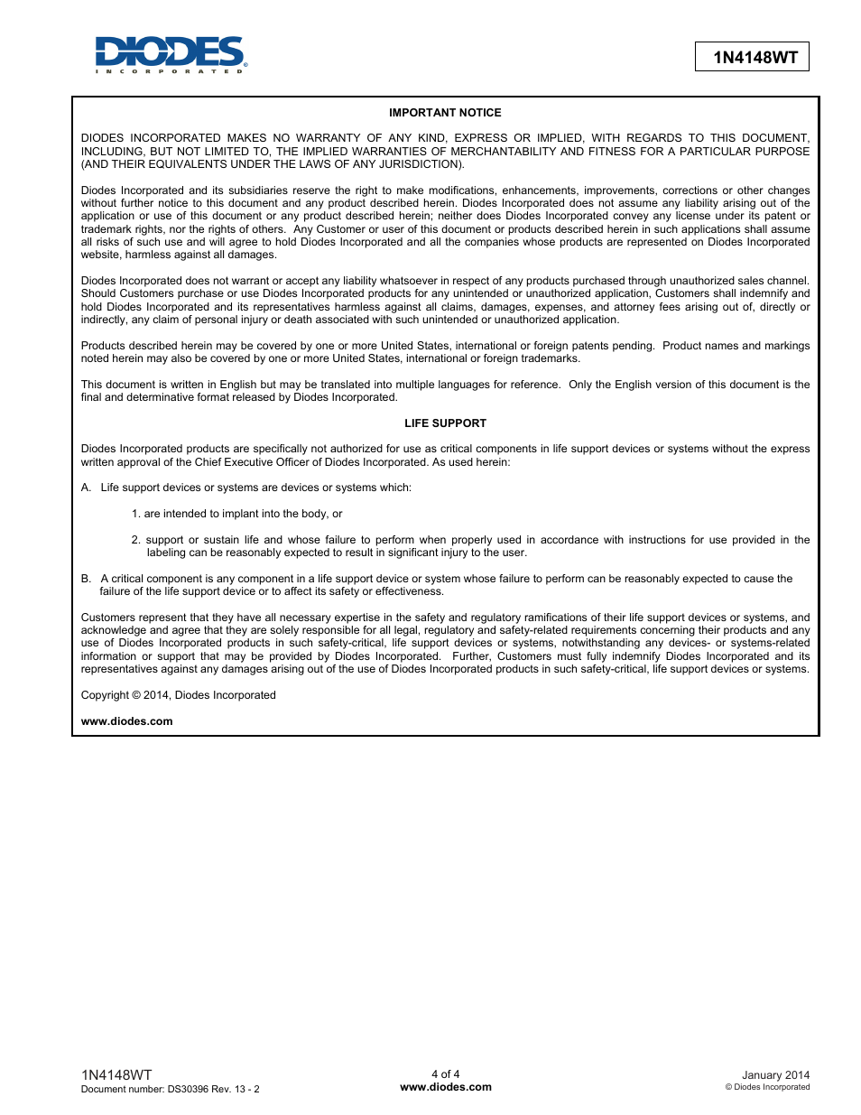 Diodes 1N4148WT User Manual | Page 4 / 4