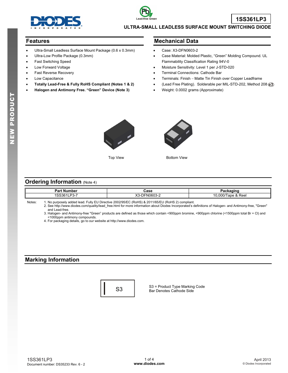 Diodes 1SS361LP3 User Manual | 4 pages