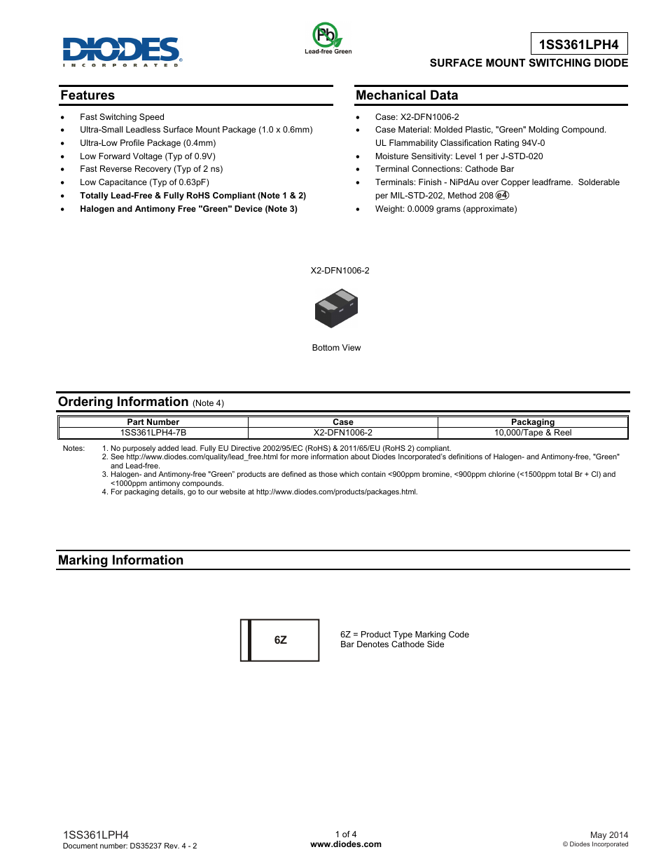 Diodes 1SS361LPH4 User Manual | 4 pages
