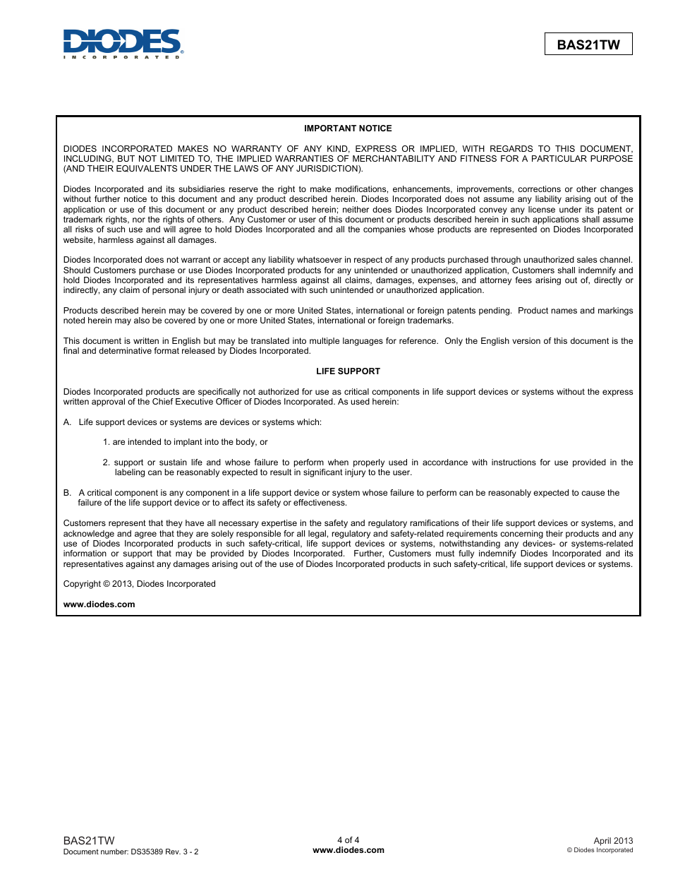 Bas21tw new prod uc t | Diodes BAS21TW User Manual | Page 4 / 4