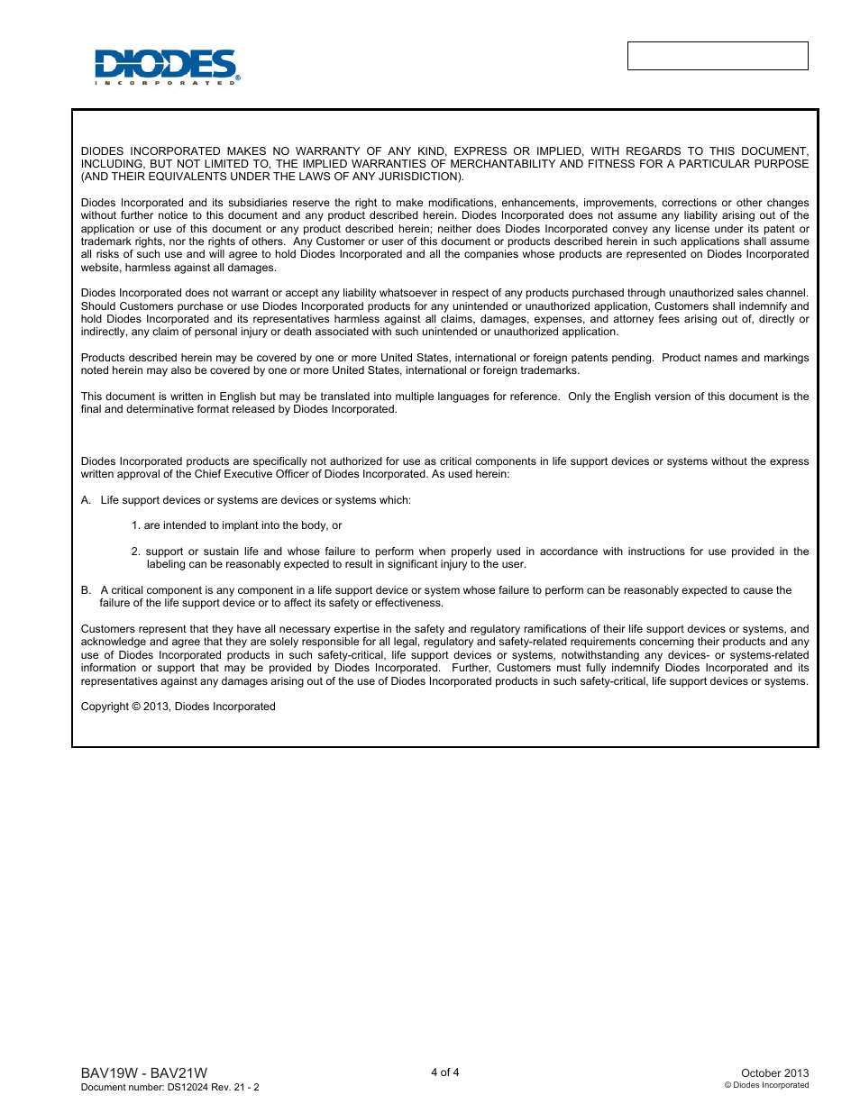 Bav19w - bav21w | Diodes BAV19W - BAV21W User Manual | Page 4 / 4
