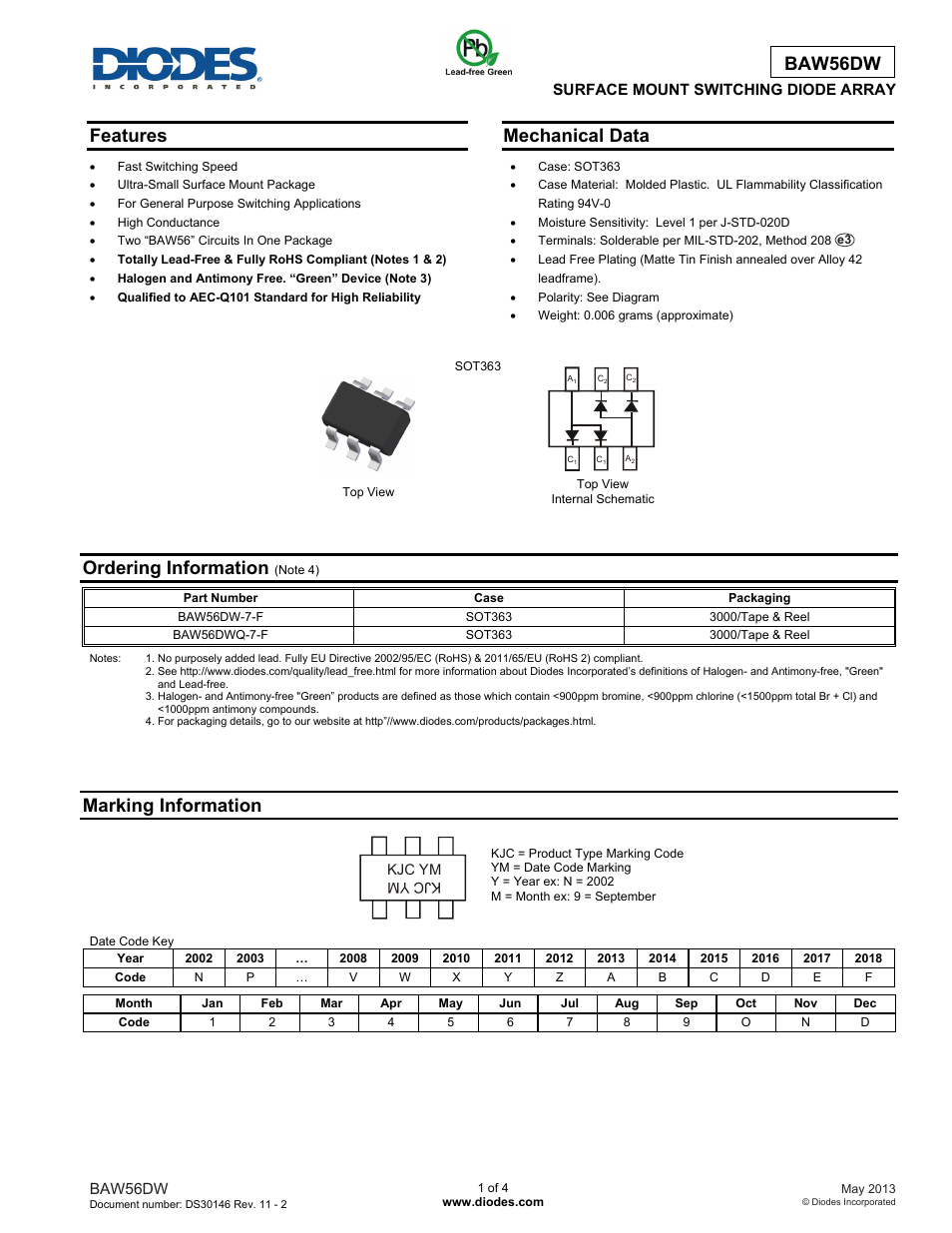 Diodes BAW56DW User Manual | 4 pages