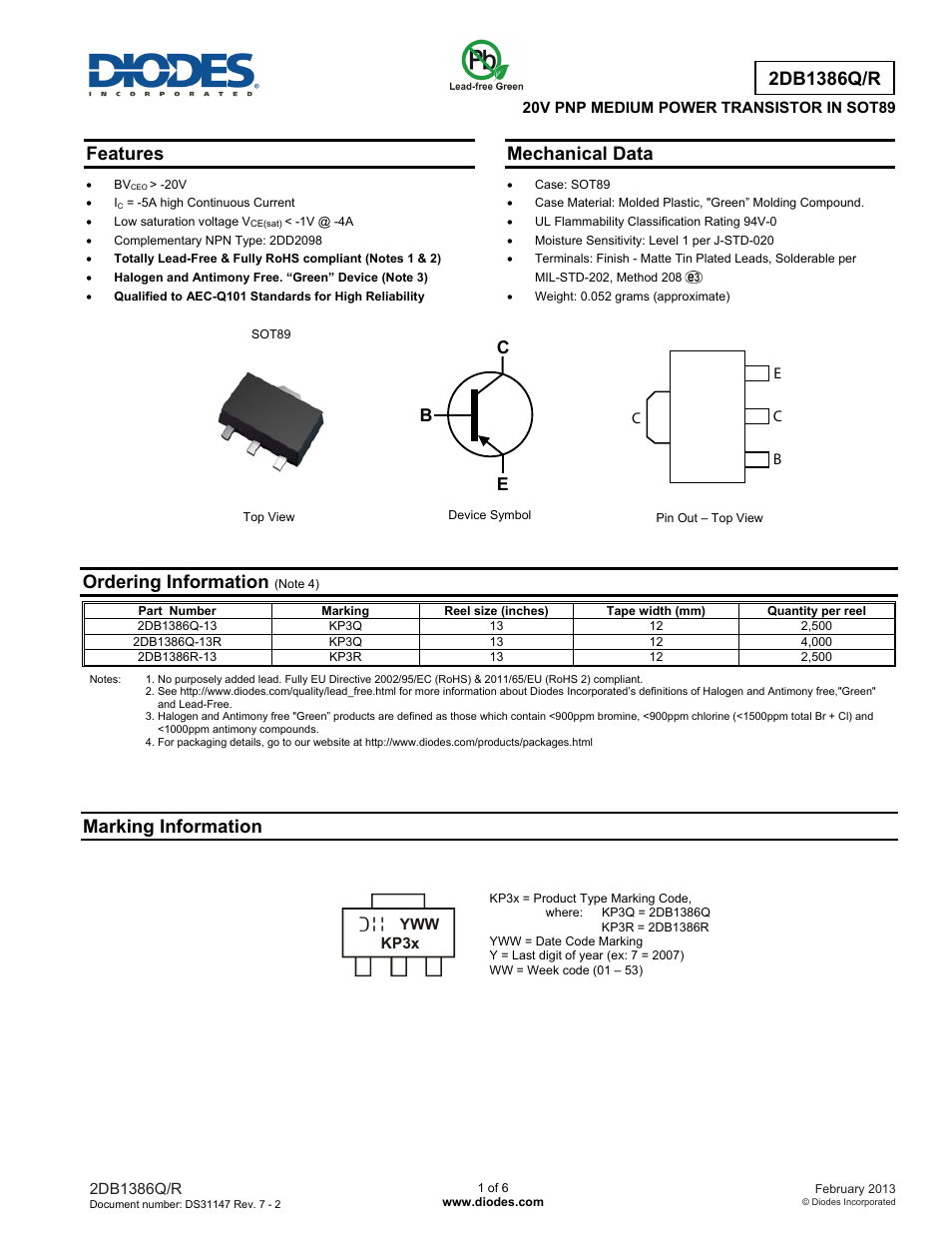 Diodes 2DB1386Q/R User Manual | 6 pages