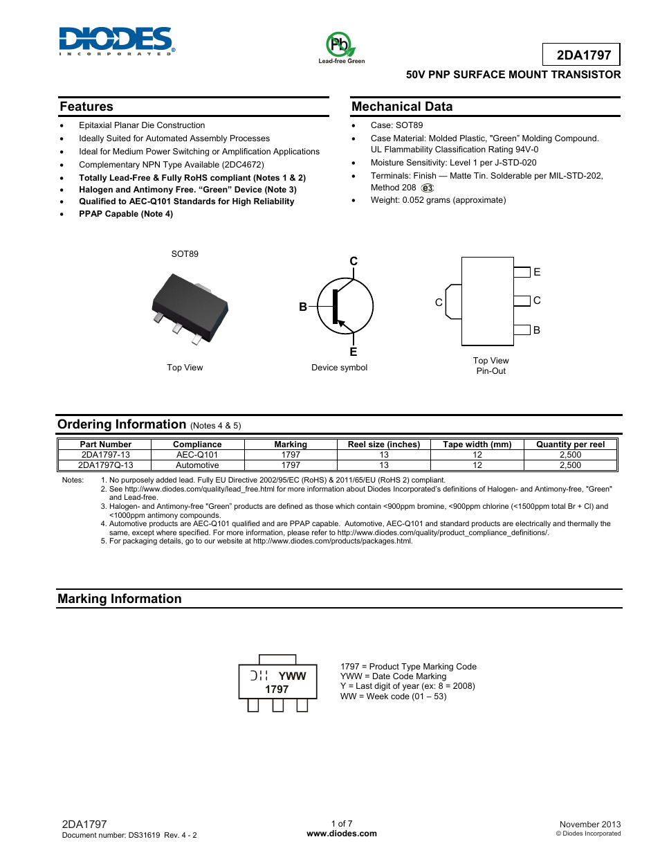 Diodes 2DA1797 User Manual | 7 pages