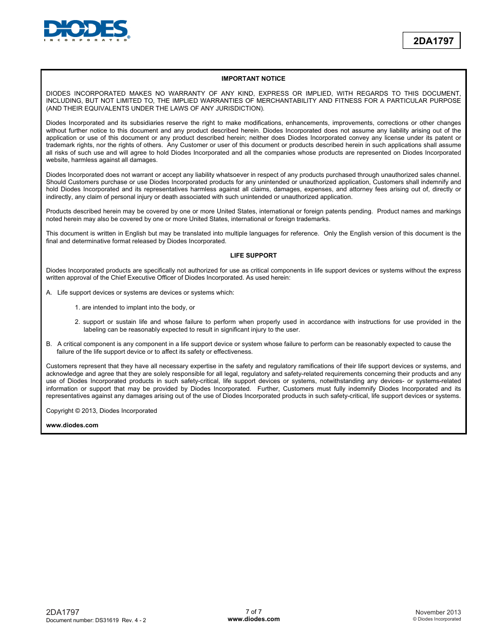 Diodes 2DA1797 User Manual | Page 7 / 7