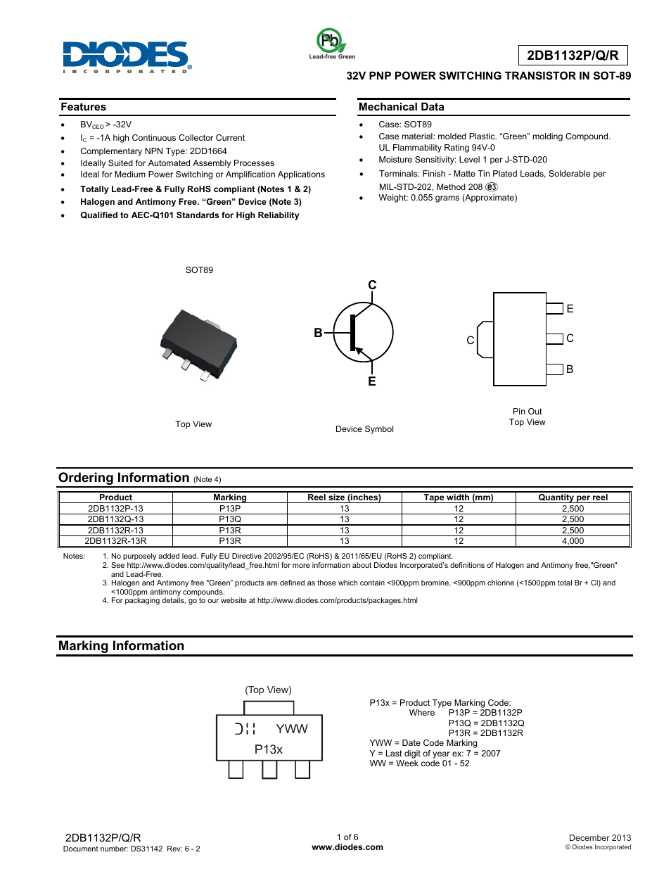 Diodes 2DB1132P/Q/R User Manual | 6 pages