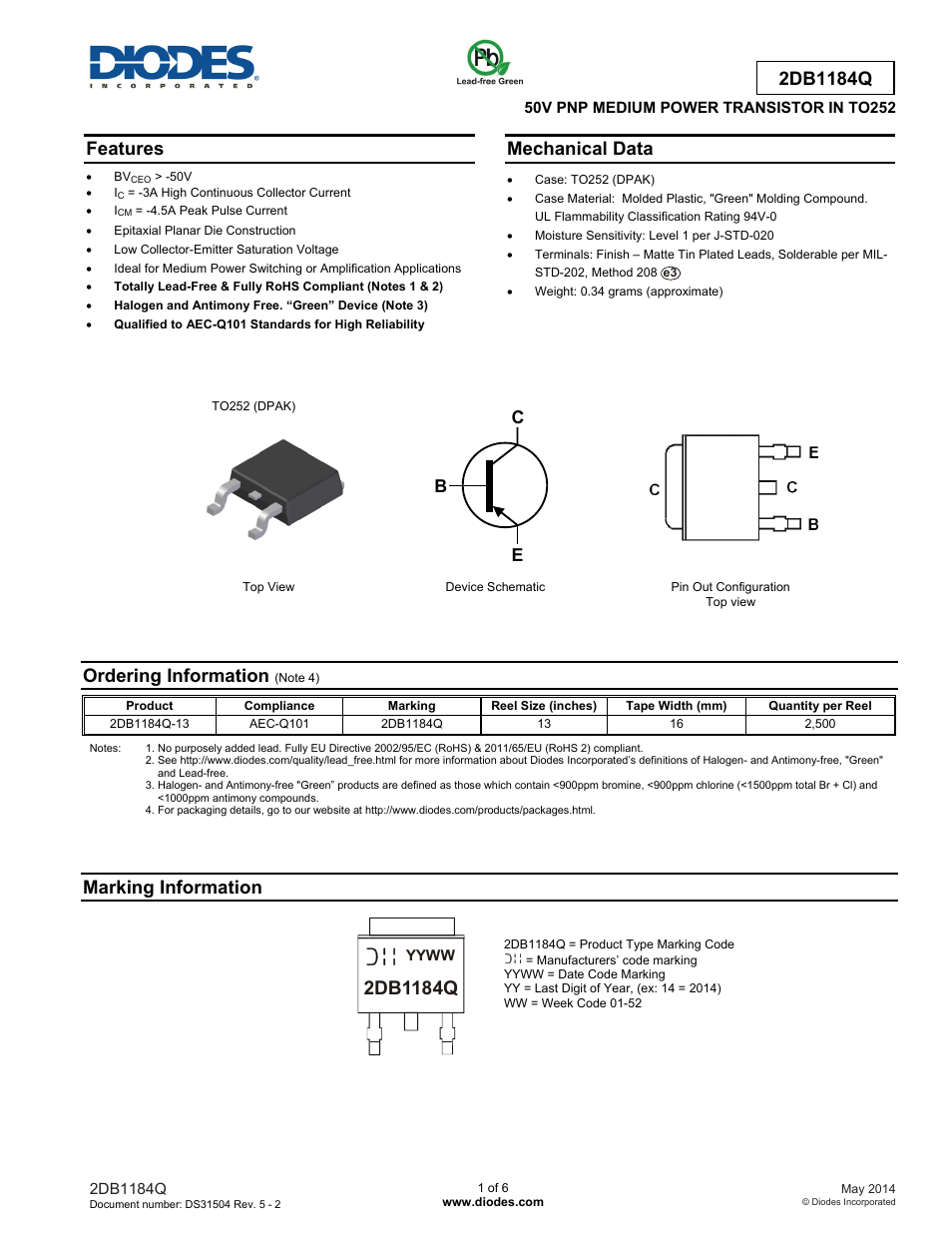 Diodes 2DB1184Q User Manual | 6 pages