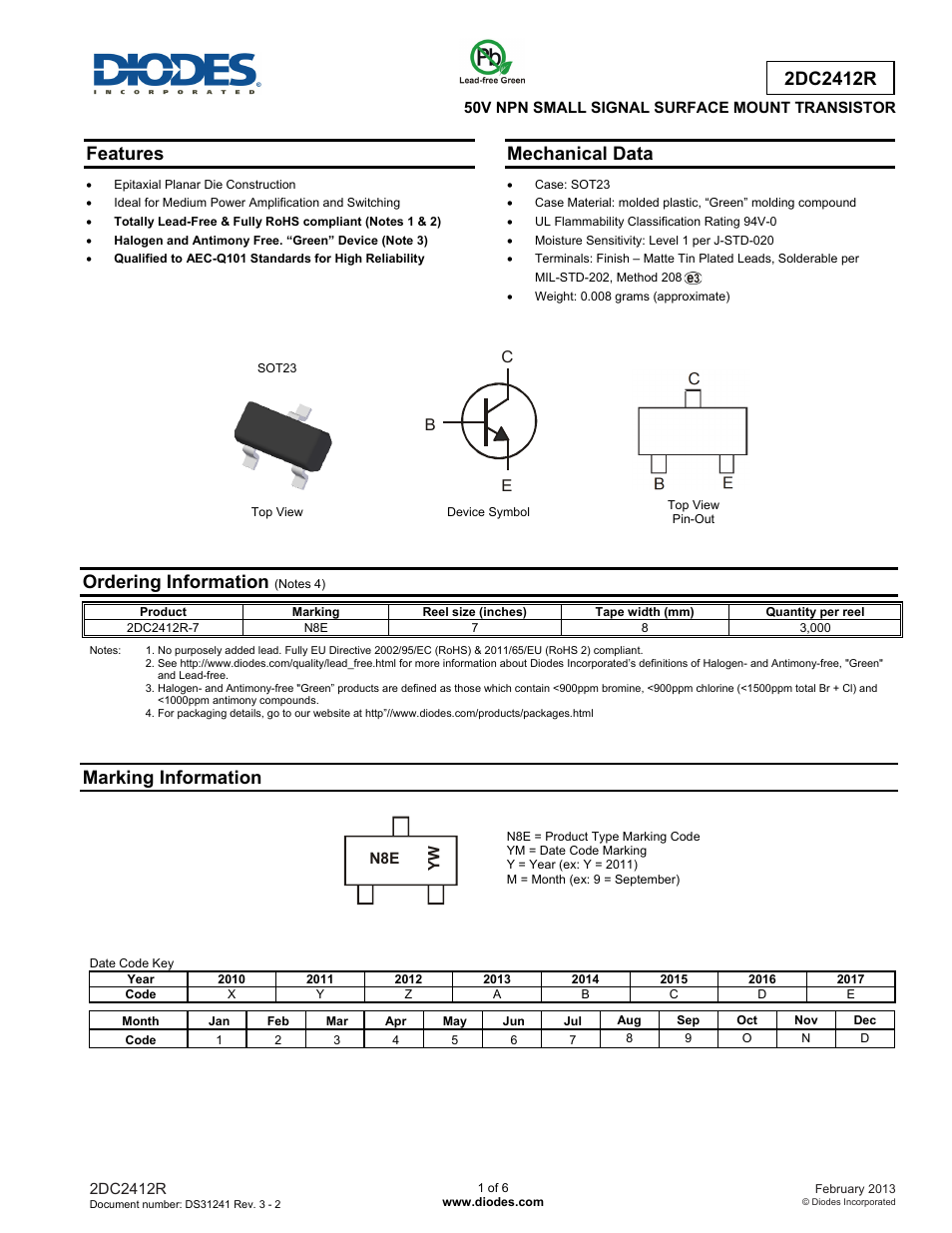Diodes 2DC2412R User Manual | 6 pages
