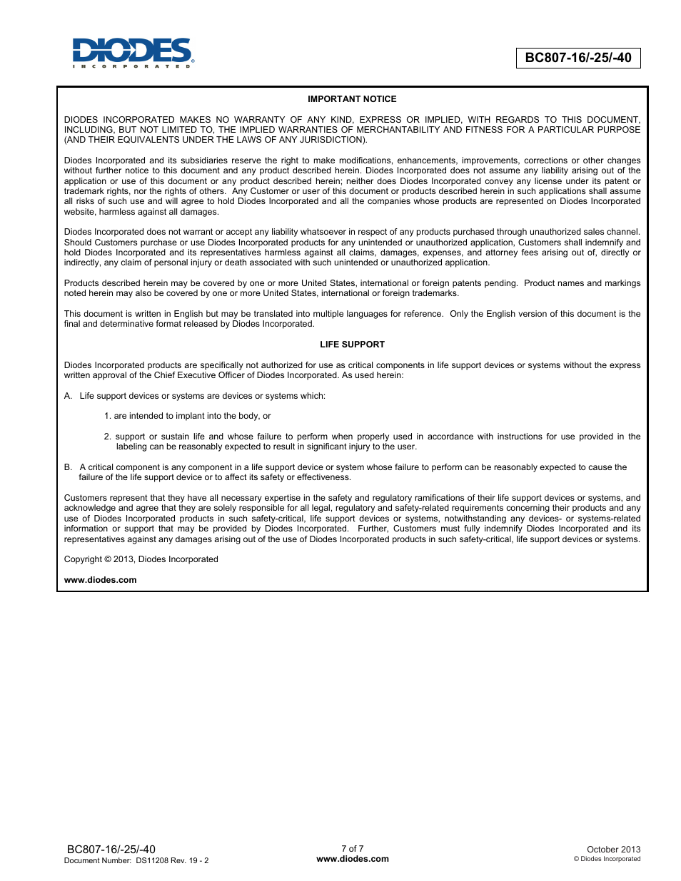 Diodes BC807-16/-25/-40 User Manual | Page 7 / 7