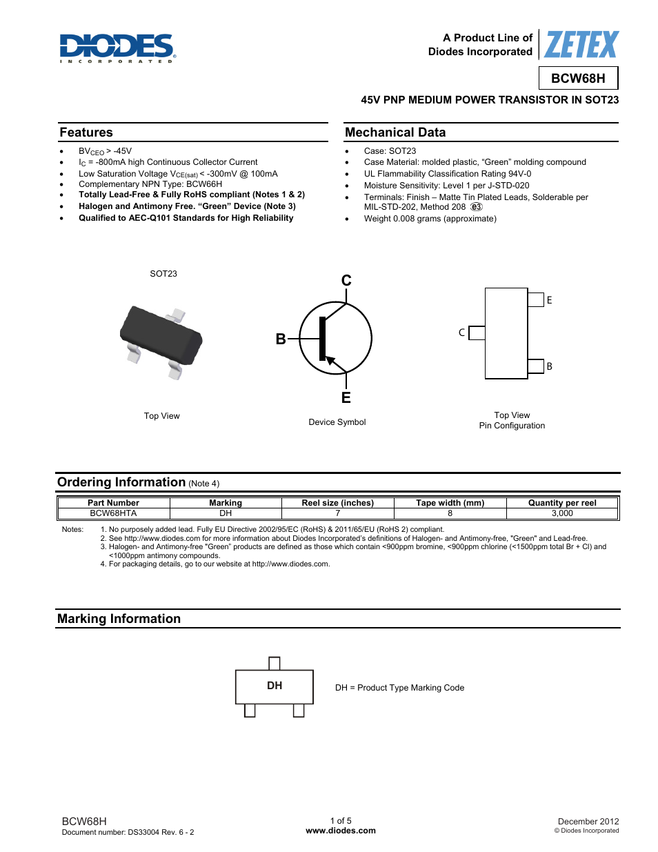 Diodes BCW68H User Manual | 5 pages