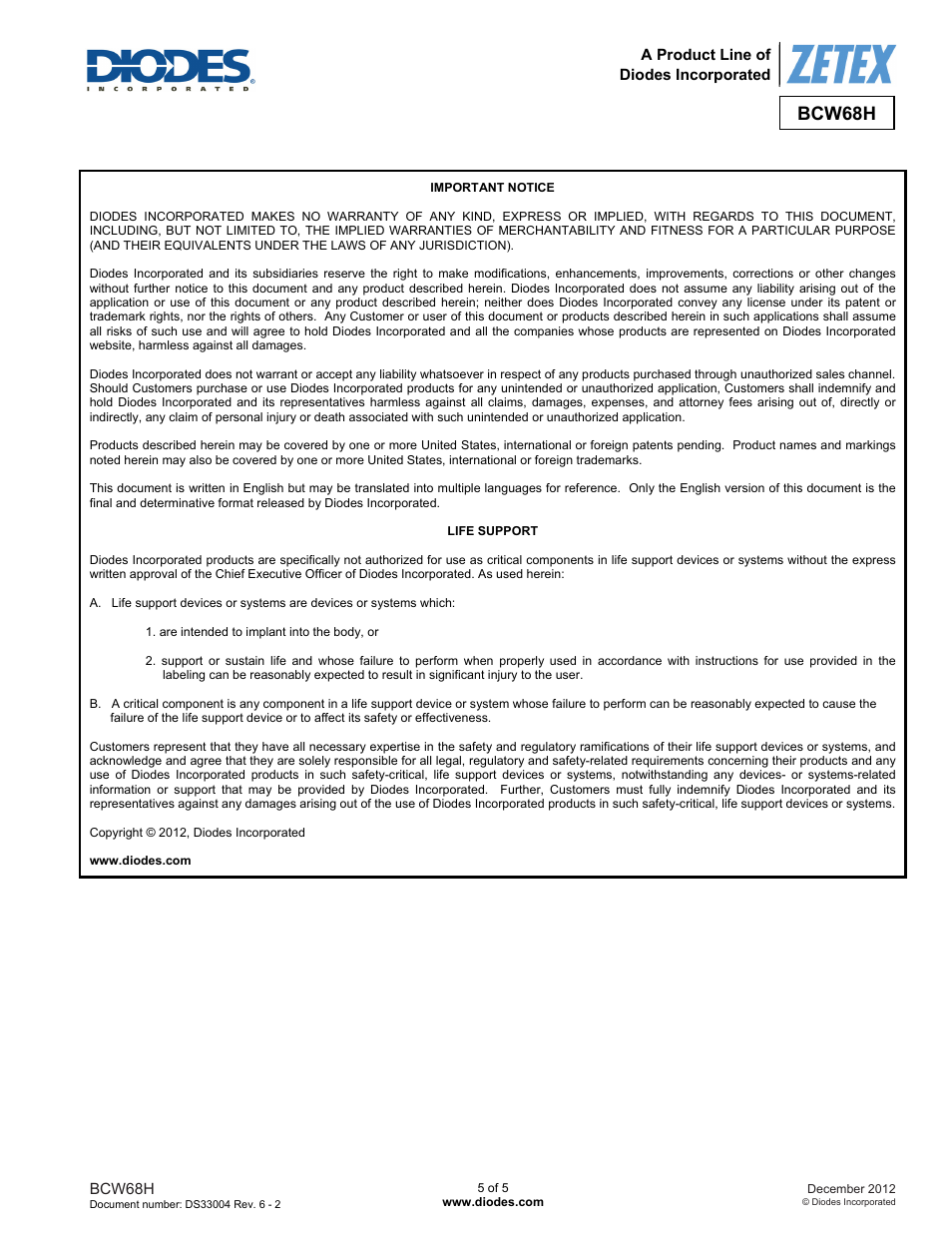 Bcw68h | Diodes BCW68H User Manual | Page 5 / 5