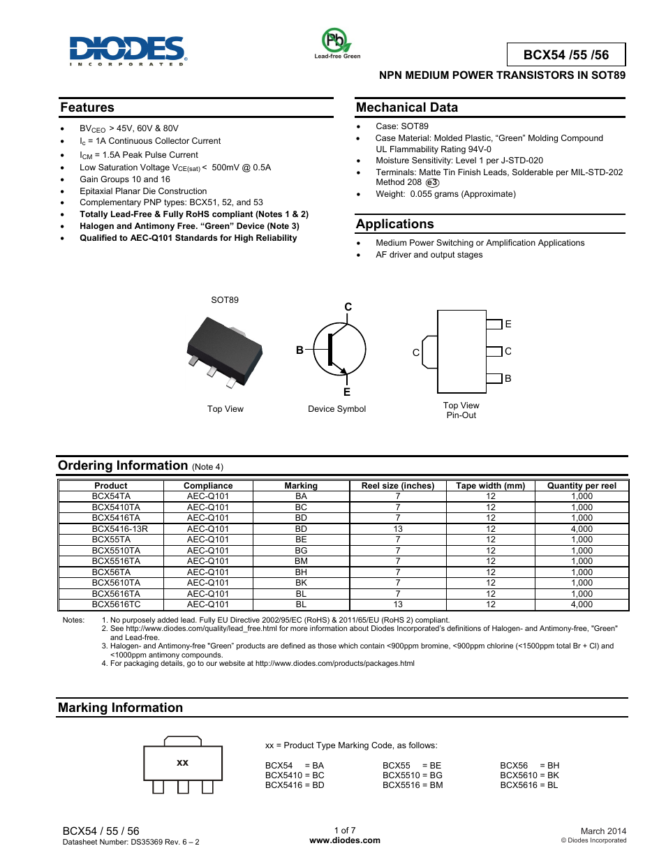 Diodes BCX54 /55 /56 User Manual | 7 pages