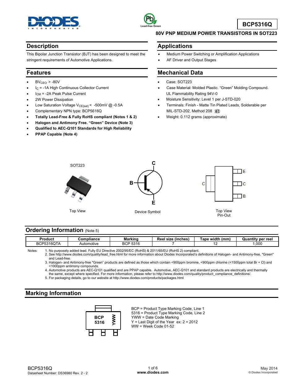 Diodes BCP5316Q User Manual | 6 pages