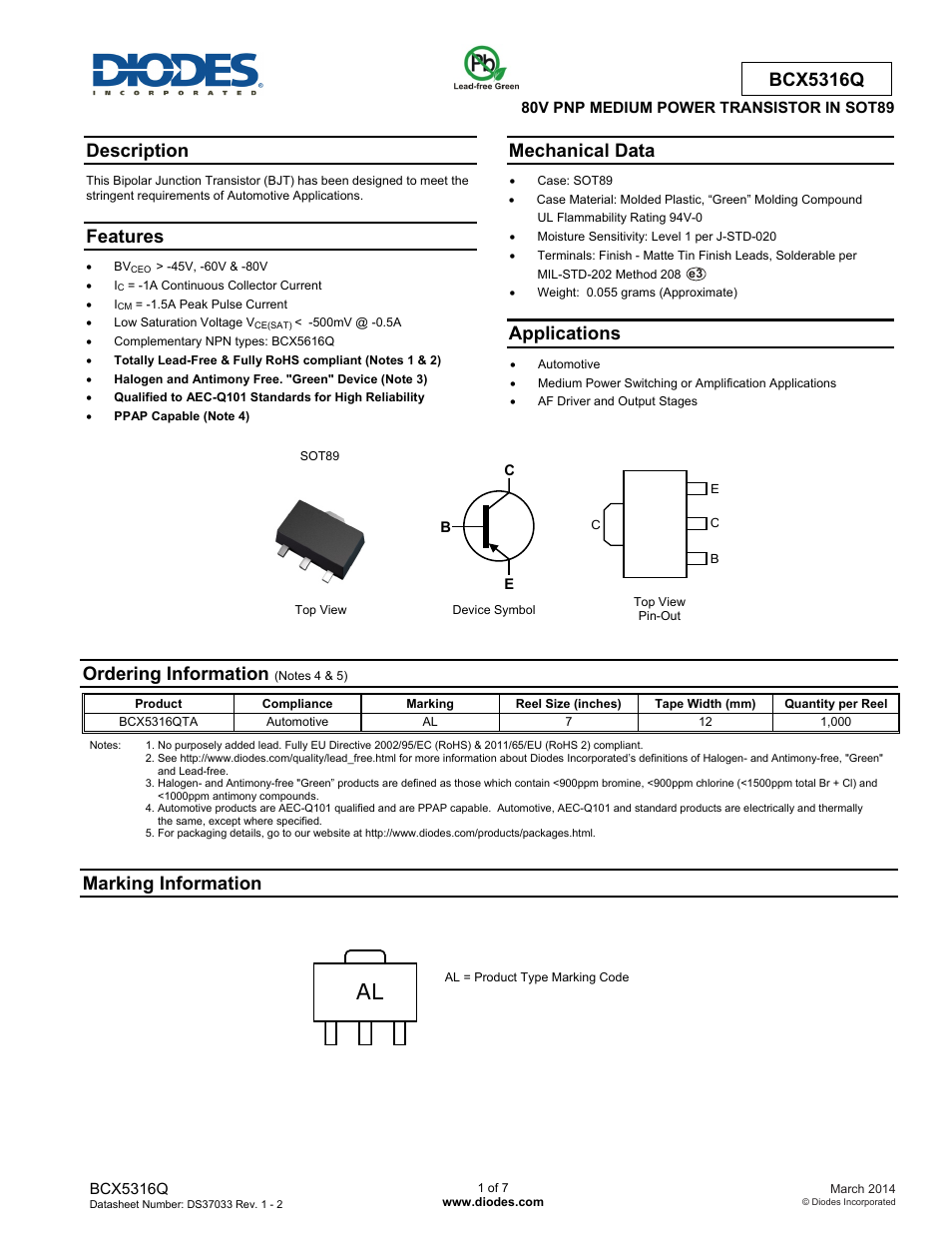 Diodes BCX5316Q User Manual | 7 pages