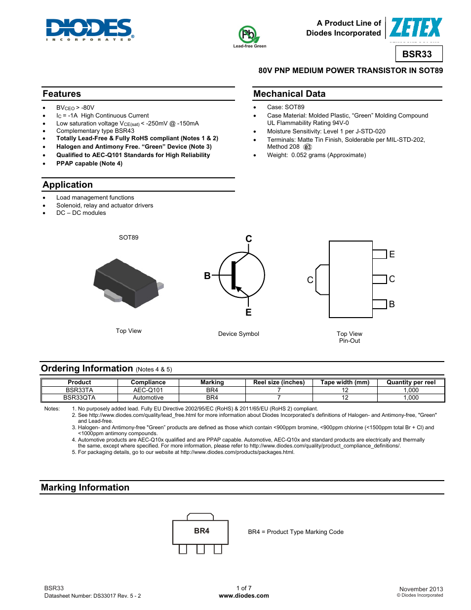 Diodes BSR33 User Manual | 7 pages