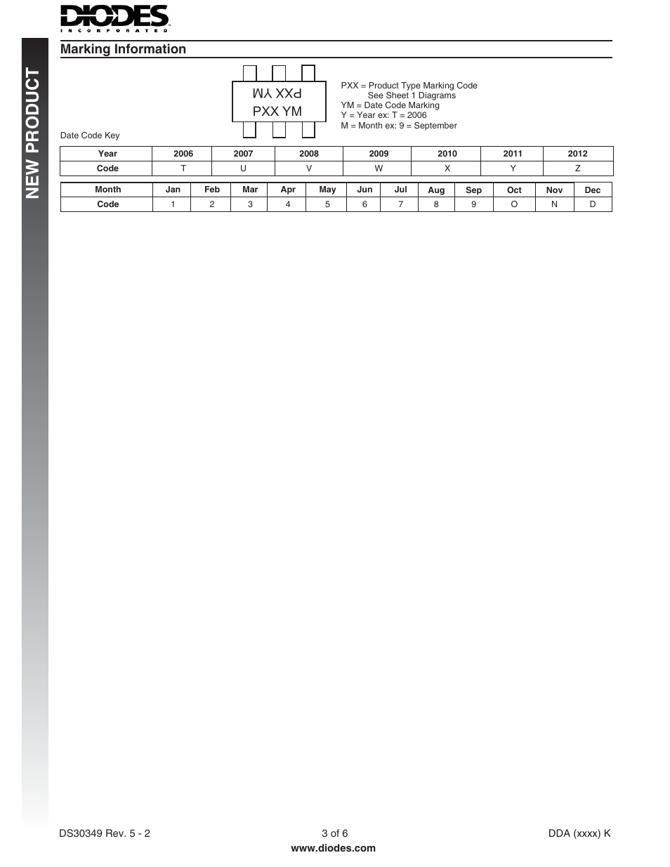 New p roduct, Pxx ym pxxym marking information | Diodes DDA (xxxx) K User Manual | Page 3 / 6