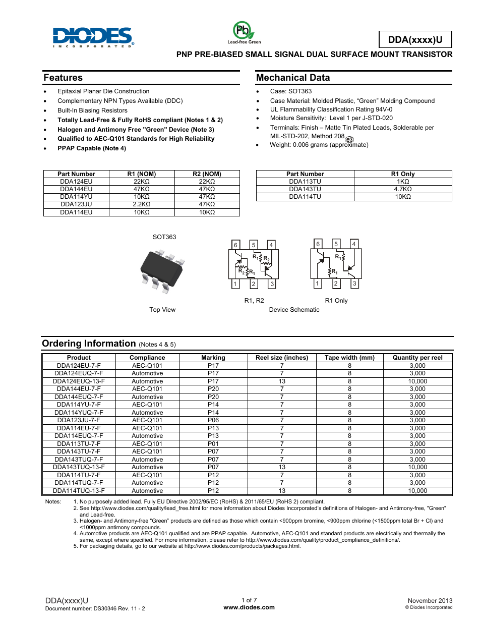 Diodes DDA (xxxx) U User Manual | 7 pages