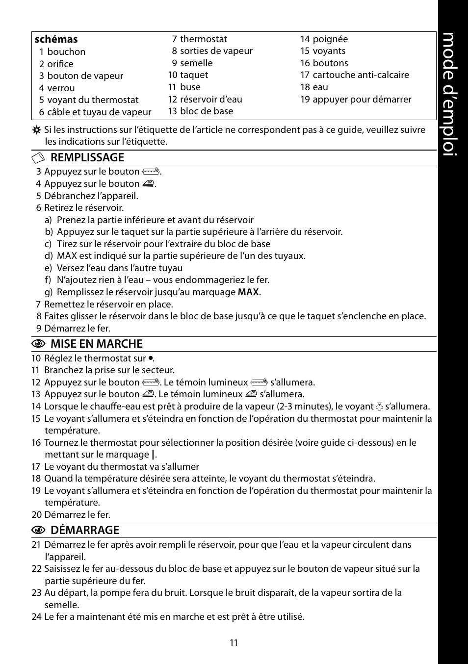 Mod e d ’e m plo i | RUSSELL HOBBS STEAM GLIDE User Manual | Page 11 / 92