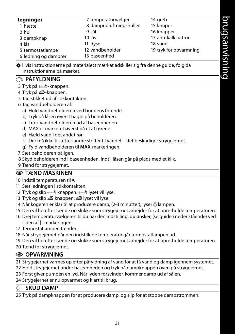 Br ug sa nv isnin g | RUSSELL HOBBS STEAM GLIDE User Manual | Page 31 / 92