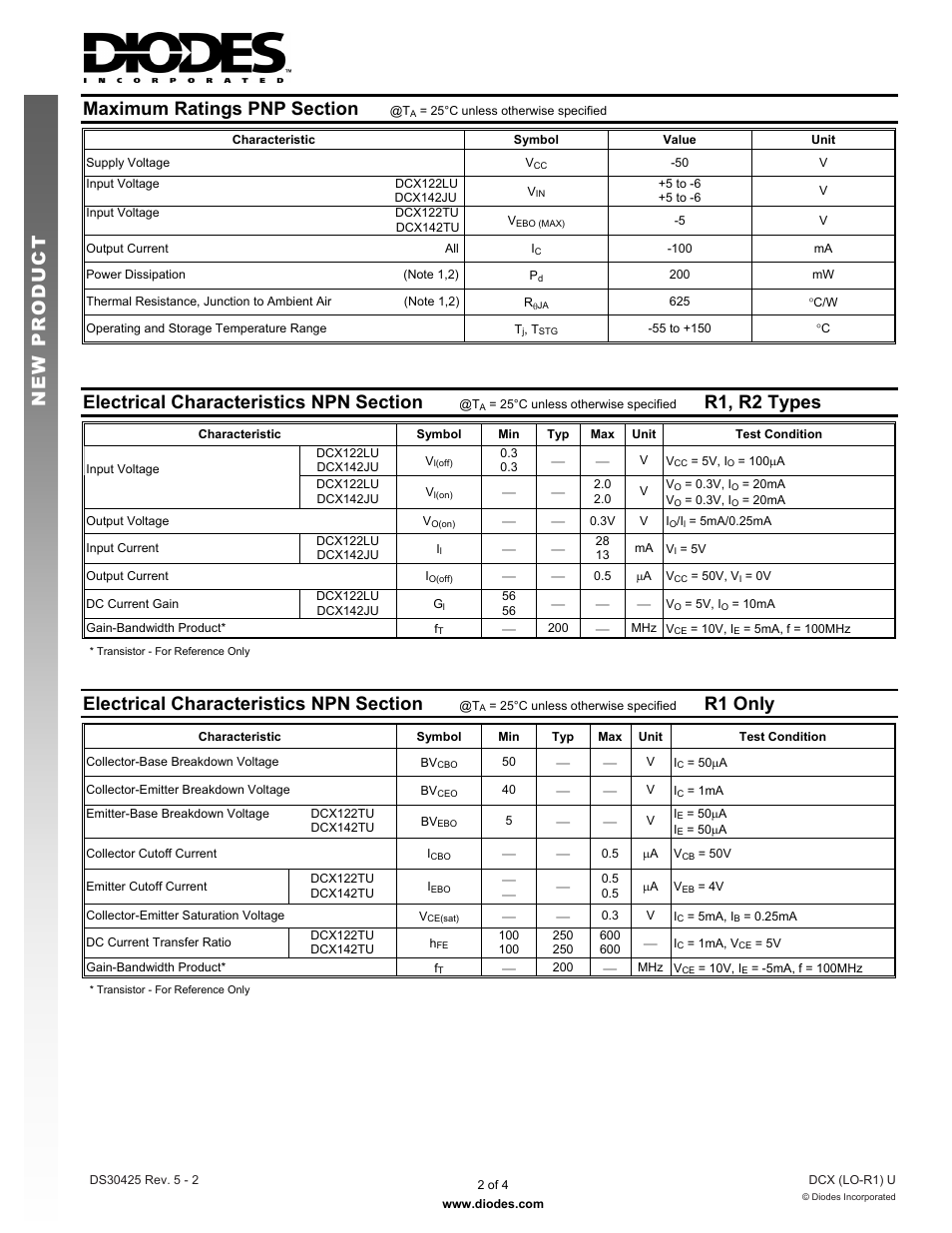 New prod uc t, R1, r2 types, R1 only | Diodes DCX (LO-R1) U User Manual | Page 2 / 4