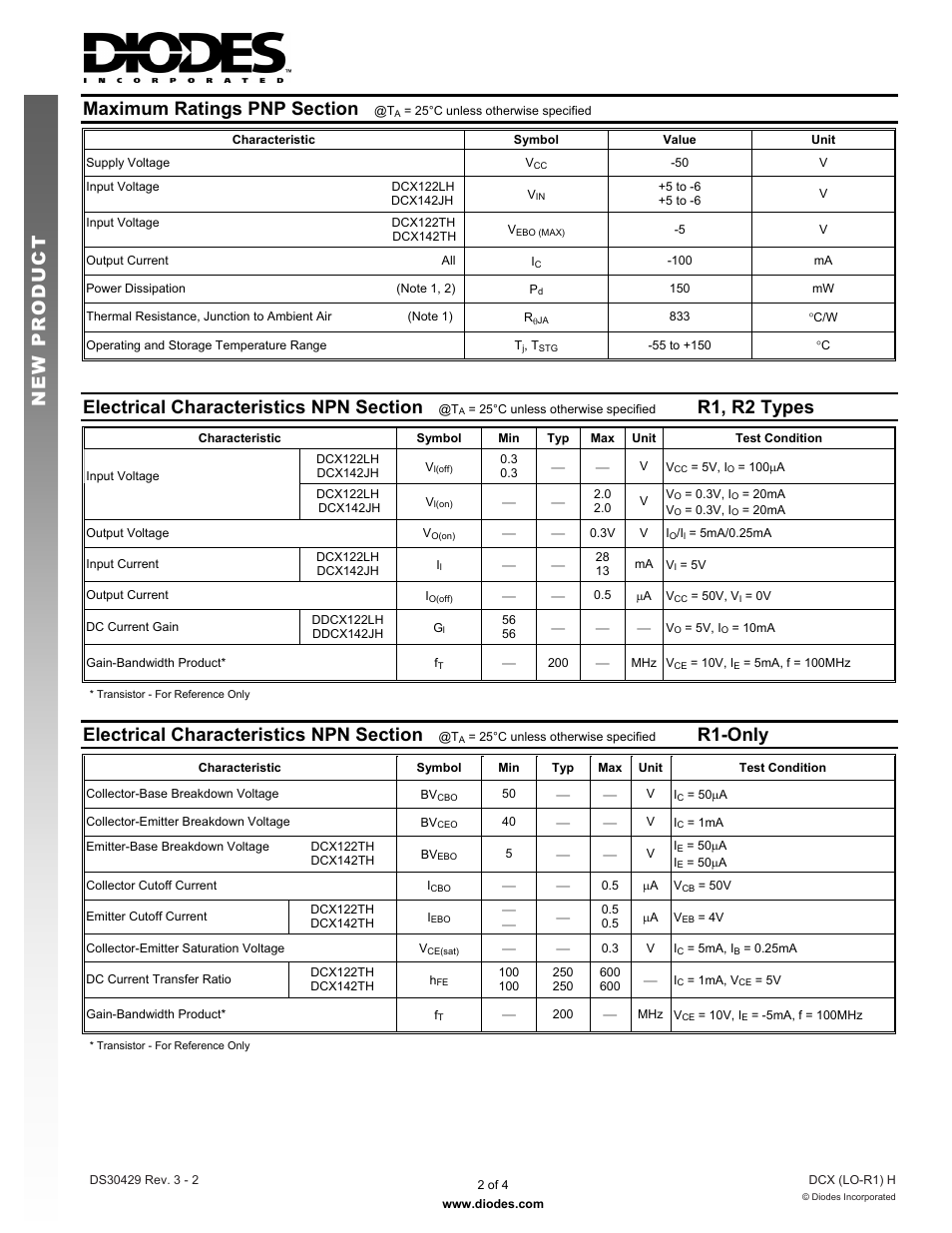 New prod uc t, R1, r2 types, R1-only | Diodes DCX (LO-R1) H User Manual | Page 2 / 4