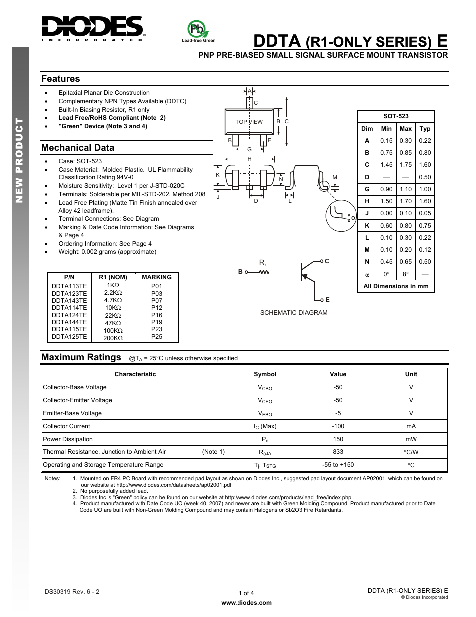 Diodes DDTA (R1-ONLY SERIES) E User Manual | 4 pages