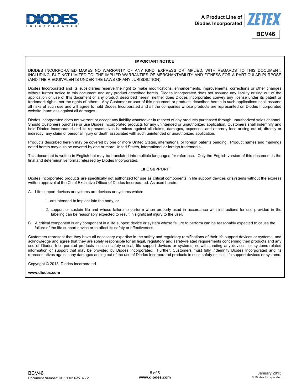 Bcv46 | Diodes BCV46 User Manual | Page 5 / 5