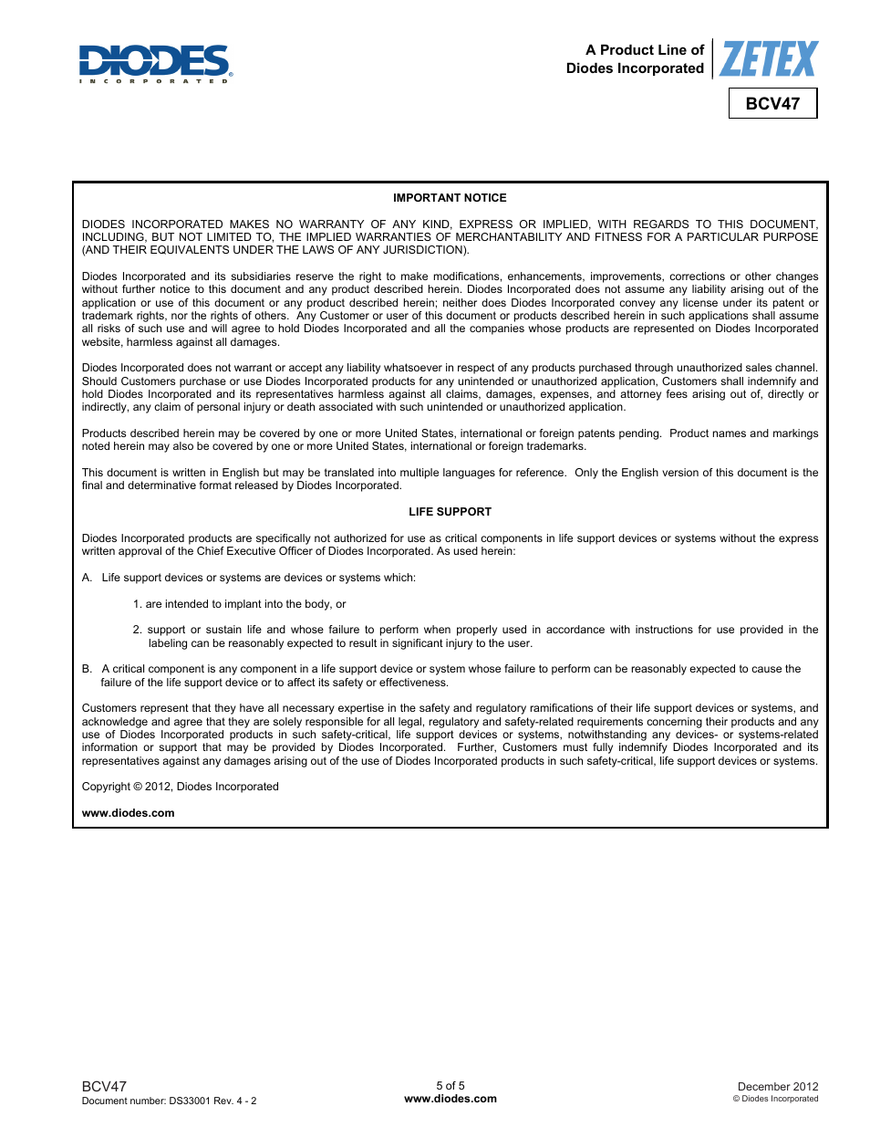 Bcv47 | Diodes BCV47 User Manual | Page 5 / 5