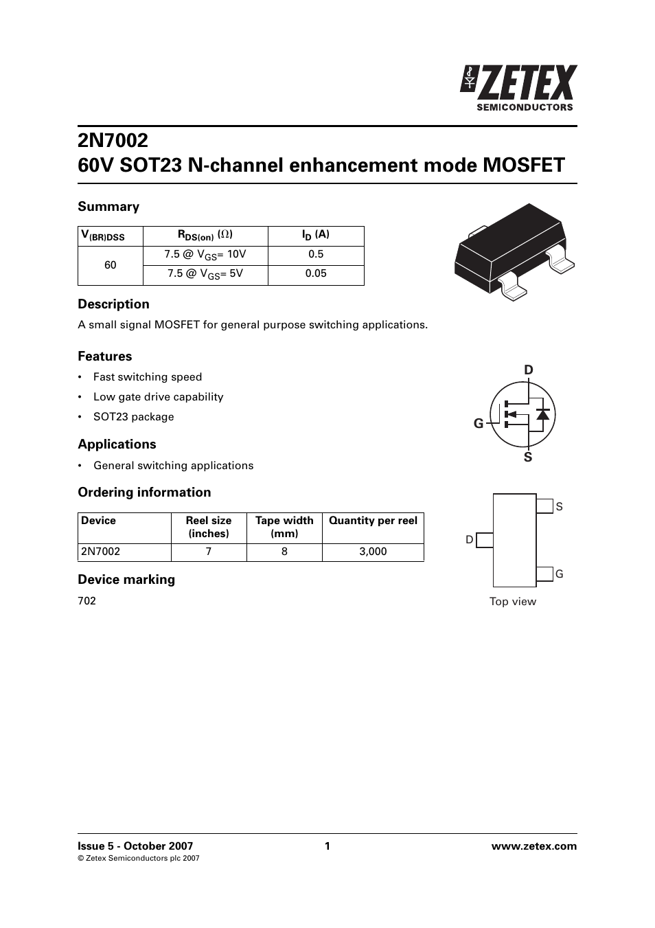 Diodes 2N7002 60V SOT23 User Manual | 4 pages