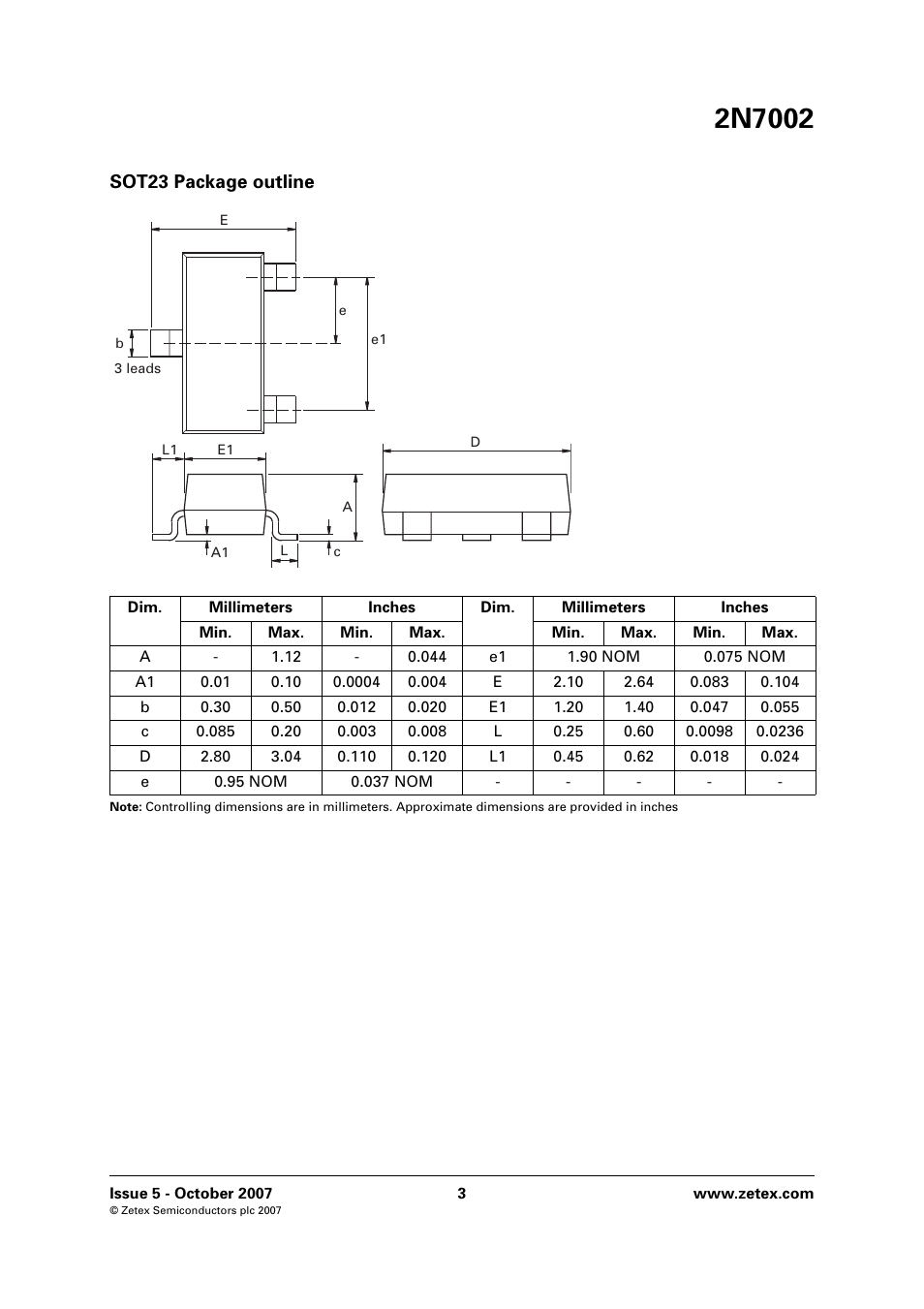 Sot23 package outline | Diodes 2N7002 60V SOT23 User Manual | Page 3 / 4