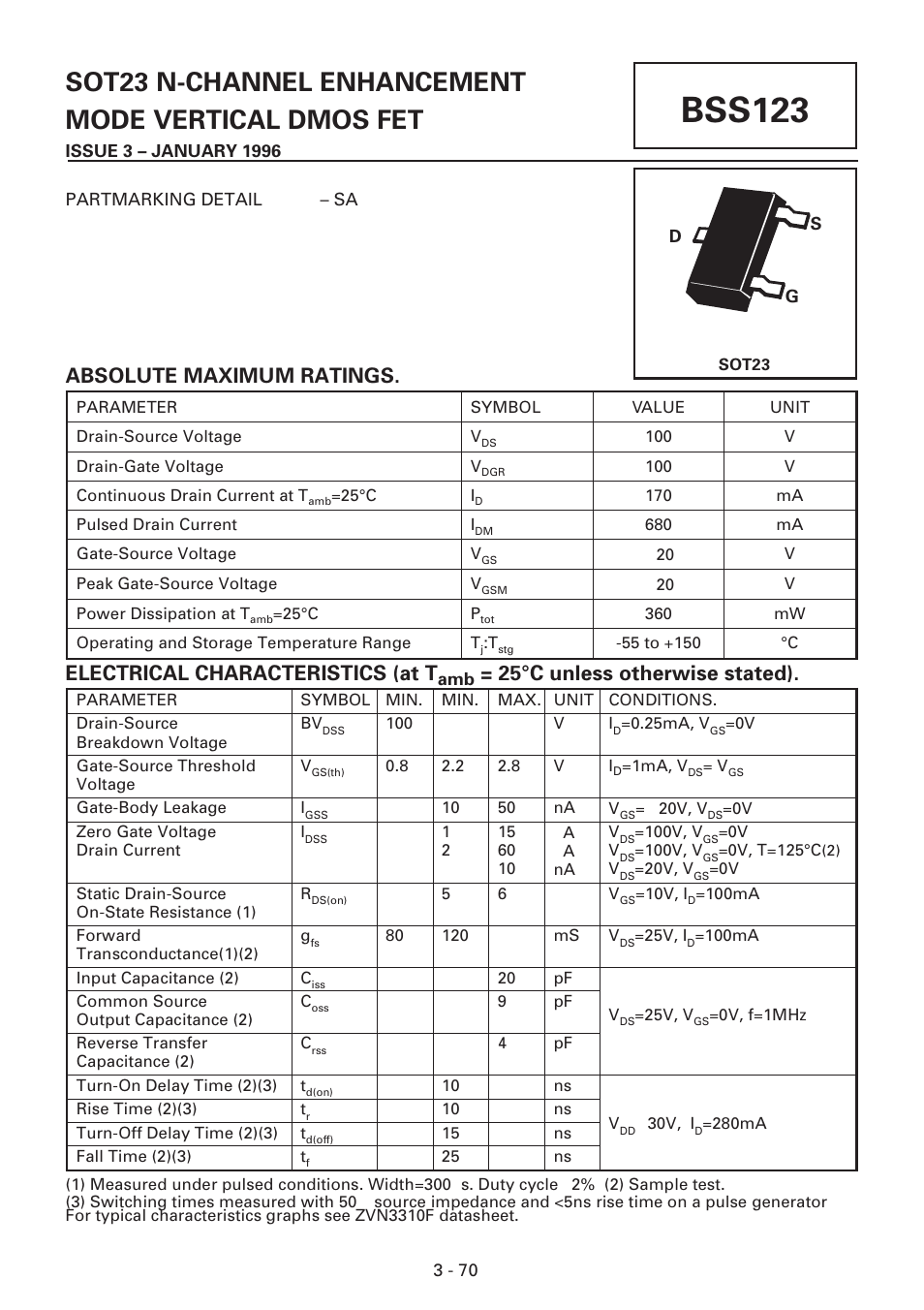 Diodes BSS123 SOT23 User Manual | 1 page