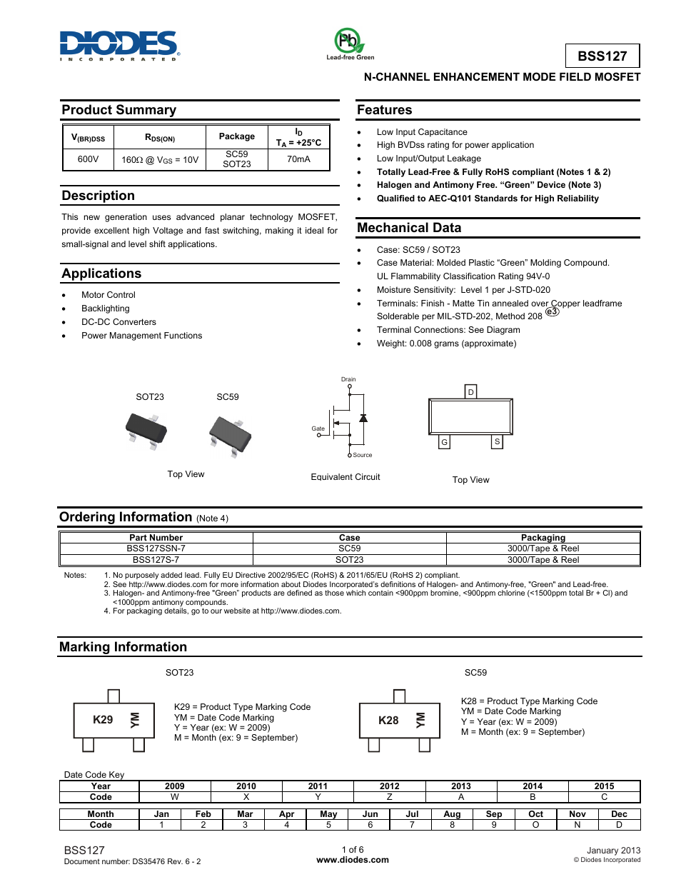 Diodes BSS127 User Manual | 6 pages