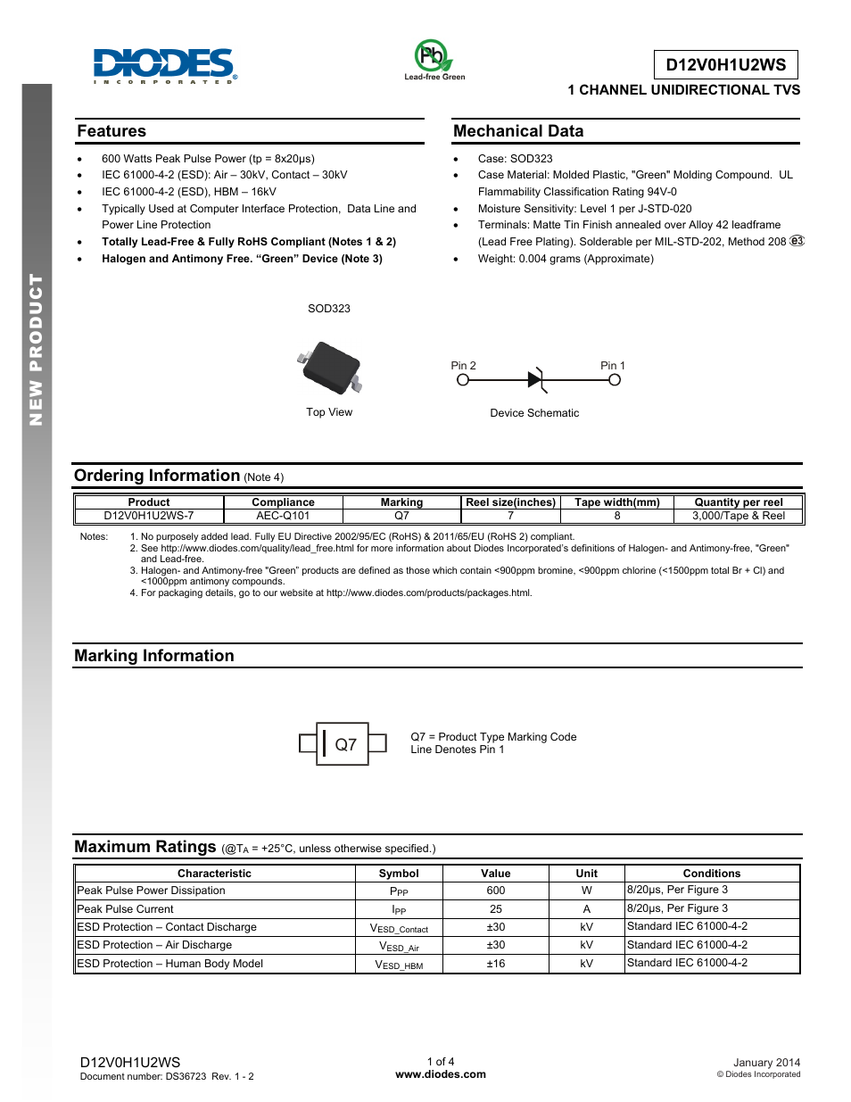 Diodes D12V0H1U2WS User Manual | 4 pages
