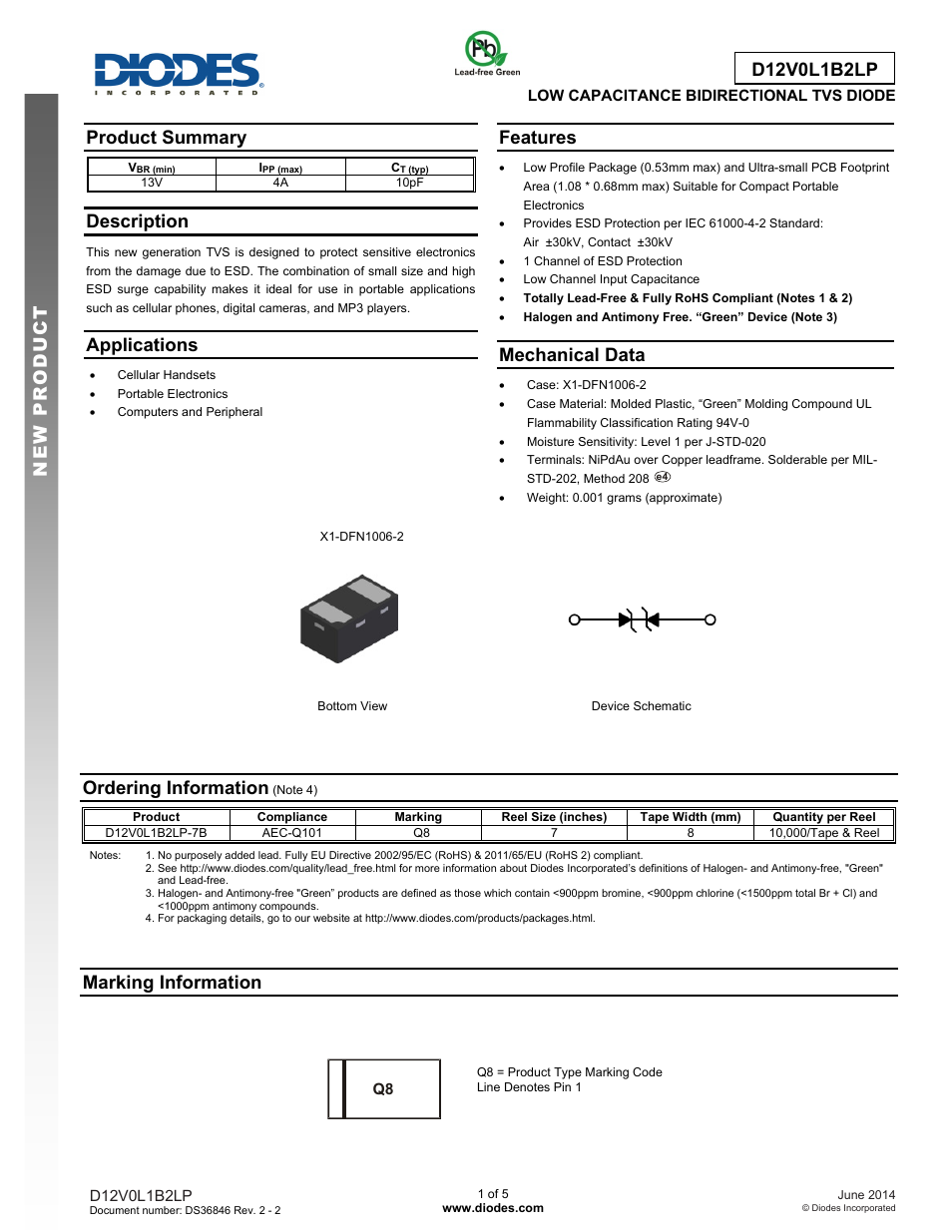 Diodes D12V0L1B2LP User Manual | 5 pages