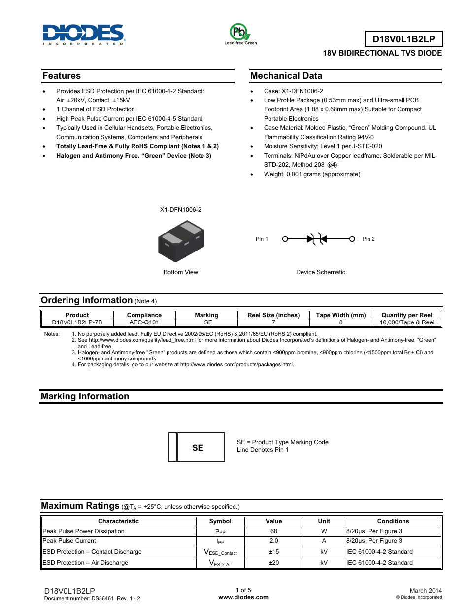 Diodes D18V0L1B2LP User Manual | 5 pages