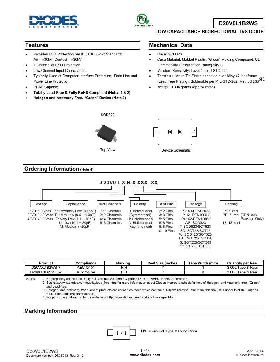 Diodes D20V0L1B2WS User Manual | 4 pages