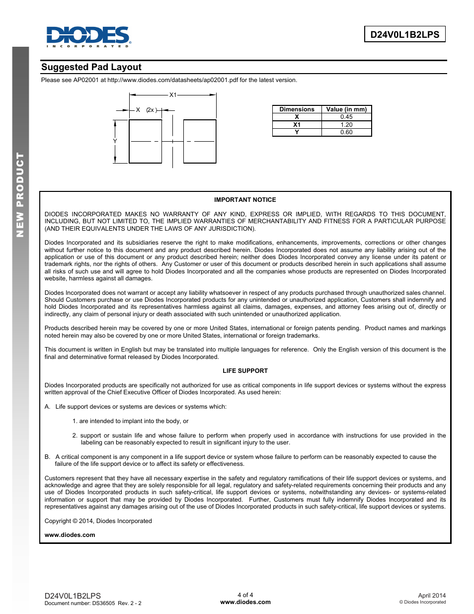 Suggested pad layout | Diodes D24V0L1B2LPS User Manual | Page 4 / 4